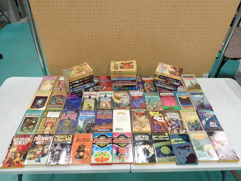 Huge Paperback Book Lot including Sci-Fi Fantasy, Asimov, Larry Niven, Michael Moorcock, RA MacAvoy, (1 of 14)
