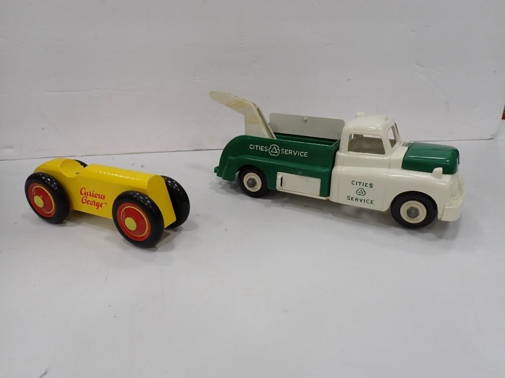 1950's Marx "Fix All" Cities Service Truck and Curious George Car: 1950's Marx "Fix All" Cities Service Truck and Curious George Car All pictures are considered part of the description and should be examined carefully by bidders. Live Auctioneers is now o