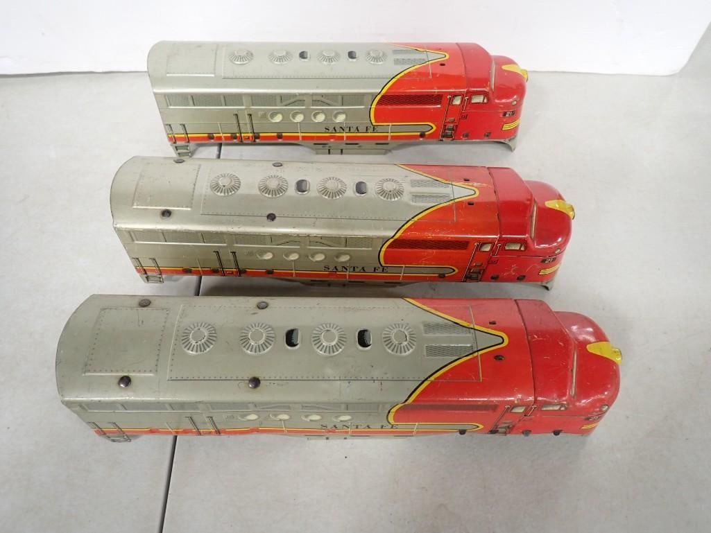 1950s Marx Santa Fe tin lithograph bodies: 1950s Marx Santa Fe tin lithograph bodies All pictures are considered part of the description and should be examined carefully by bidders. Live Auctioneers is now offering Live Shipping through them. 