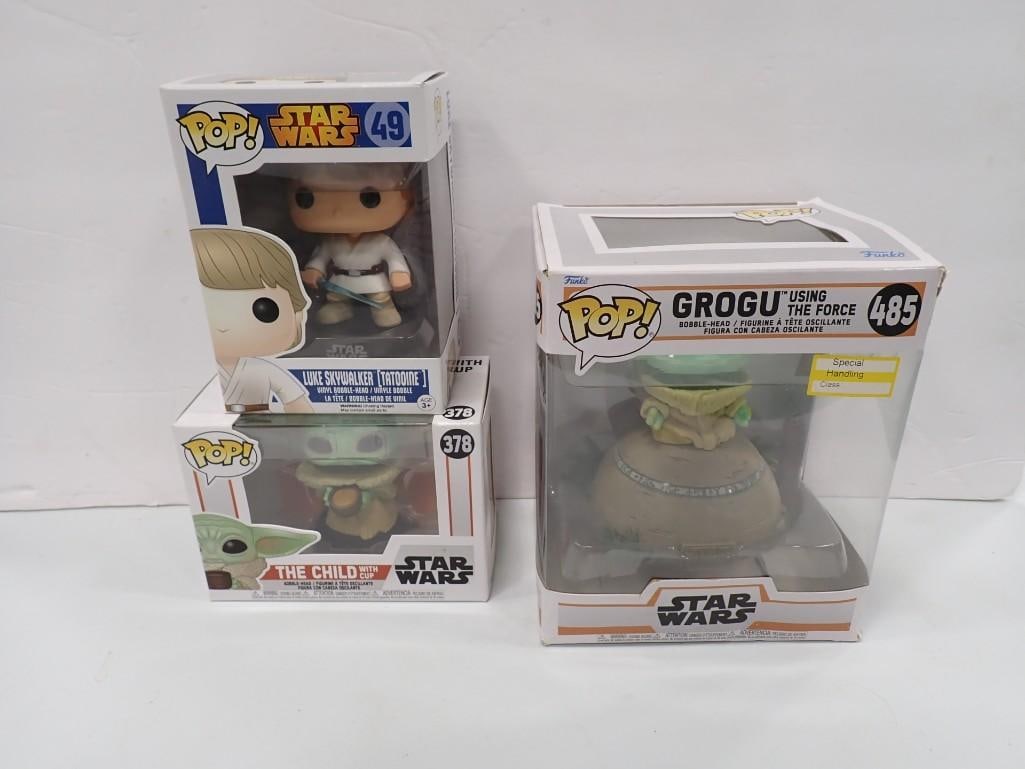 Funko Pop! Star Wars Figures including The Child Baby Yoda, Luke Skywalker, Grogu using the Force: Funko Pop! Star Wars Figures including The Child Baby Yoda, Luke Skywalker, Grogu using the Force All pictures are considered part of the description and should be examined carefully by bidders. Live 