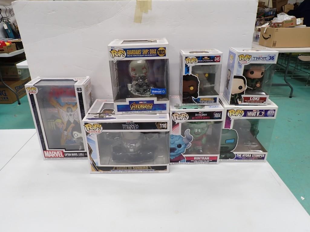 Funko Pop! Figures including Marvel Avengers, Loki, Heimdall, Rintrah, Captain Marvel, (1 of 12)