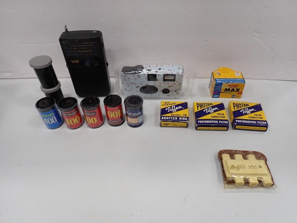 Vintage Lot including tuner, Camera Film, Transistor Radio, Tiffer Camera Accessories (1 of 8)