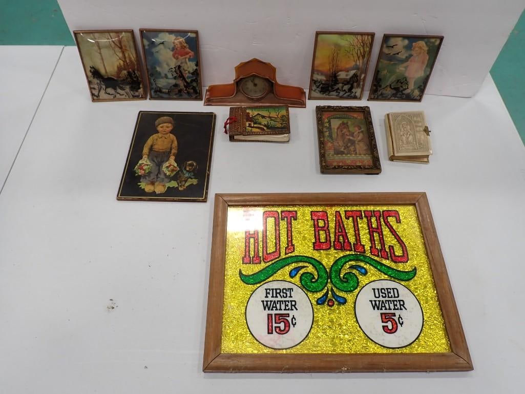 Vintage or Retro Framed Hot Baths Sign, Vintage Framed Prints, Clock, etc. (1 of 9)