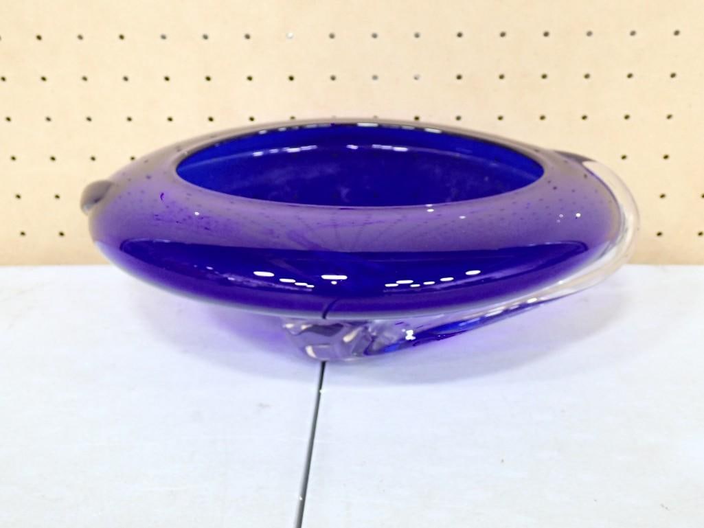 Cobalt Blue Art Glass Bowl - Signed and Dated: Cobalt Blue Art Glass Bowl - Signed and Dated All pictures are considered part of the description and should be examined carefully by bidders. Live Auctioneers is now offering Live Shipping through th
