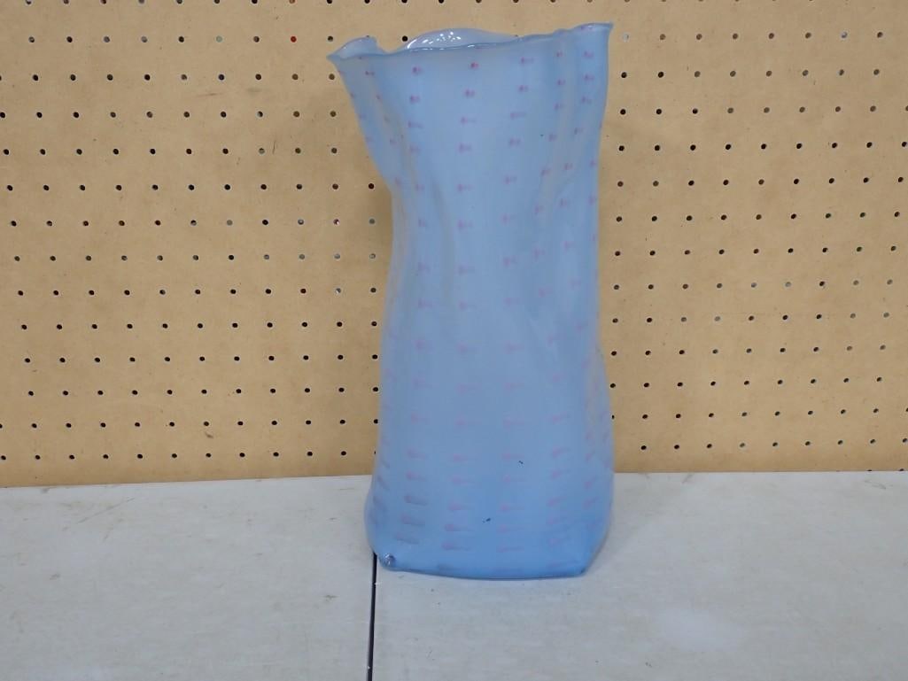 Blue Art Glass Vase - Signed, Etched and Dated: Blue Art Glass Vase - Signed, Etched and Dated All pictures are considered part of the description and should be examined carefully by bidders. Live Auctioneers is now offering Live Shipping through t