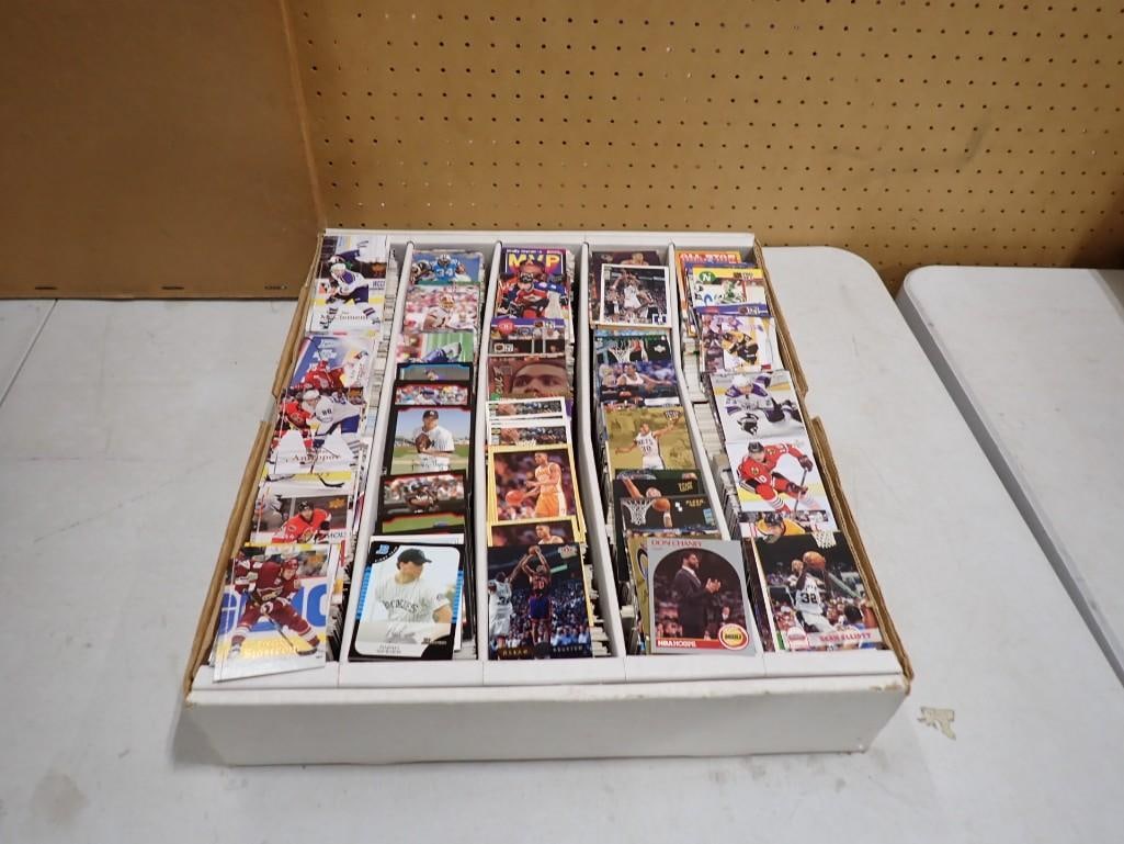 Large Flat full of assorted sports cards including football, hockey, baseball, basketball (1 of 8)