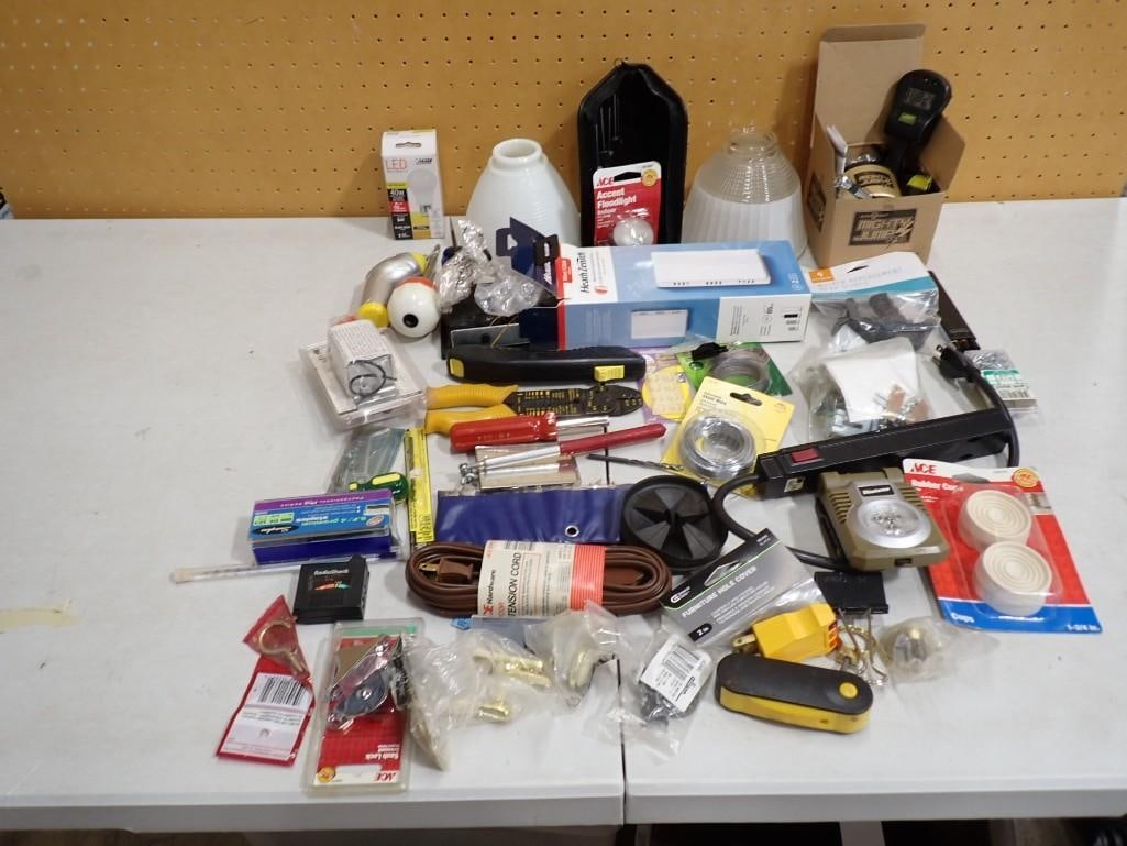 Hardware Lot incl Vintage Milk Glass Lampshade, Tools, Extension Cord, Etc (1 of 10)