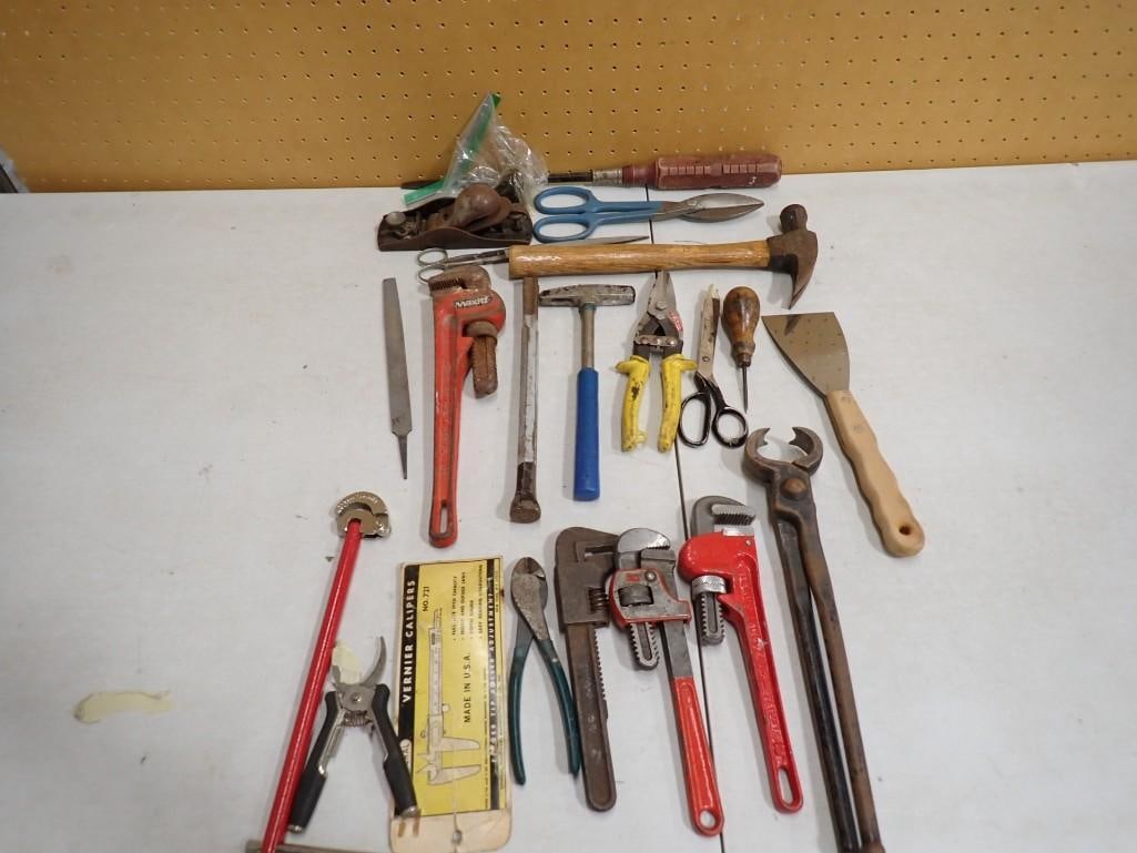 Lot of Tools incl Pipe Wrenches, Hammer, Pliers, Mallet, Etc (1 of 6)