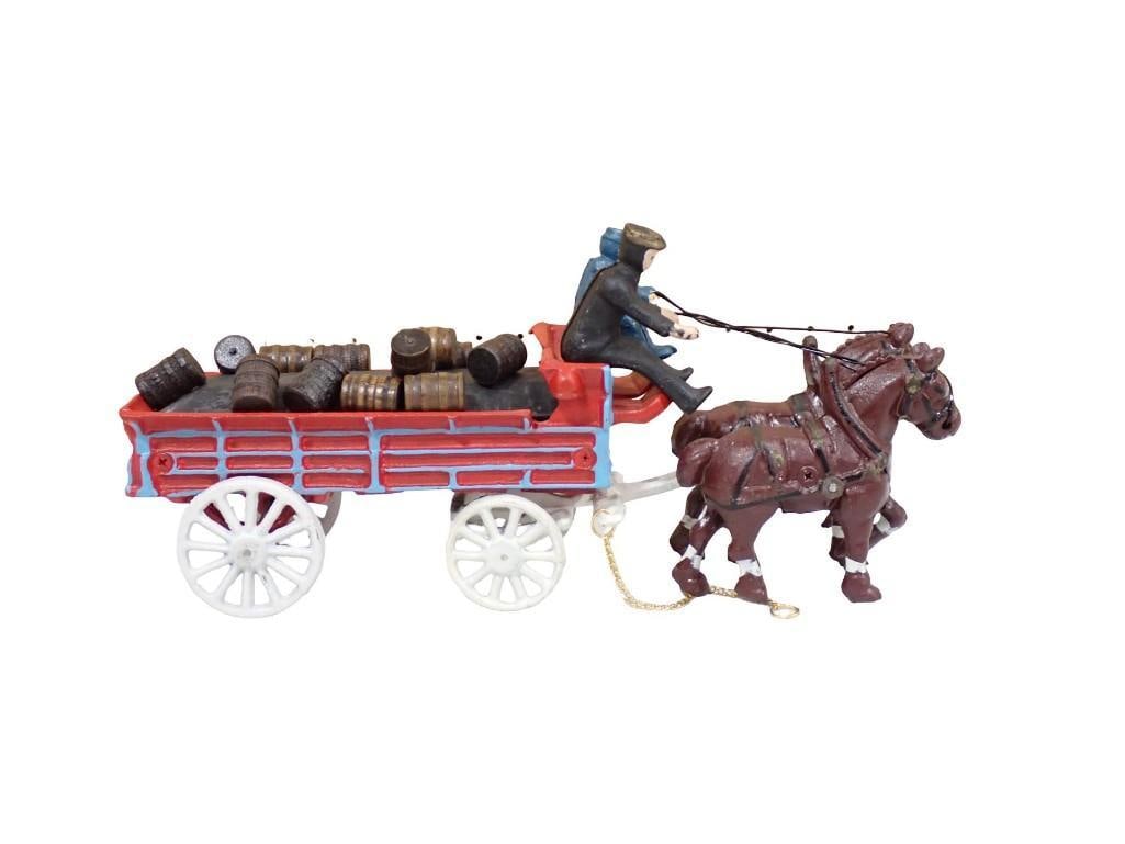Cast Iron Toy Wagon, 2 Men, 2 Horses, and Barrels in the Wagon (1 of 4)