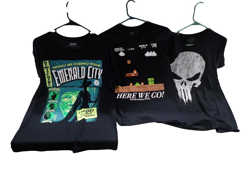 3 Graphic Tee Shirts incl Super Mario Bros, Wicked, Marvel Punisher (1 of 12)