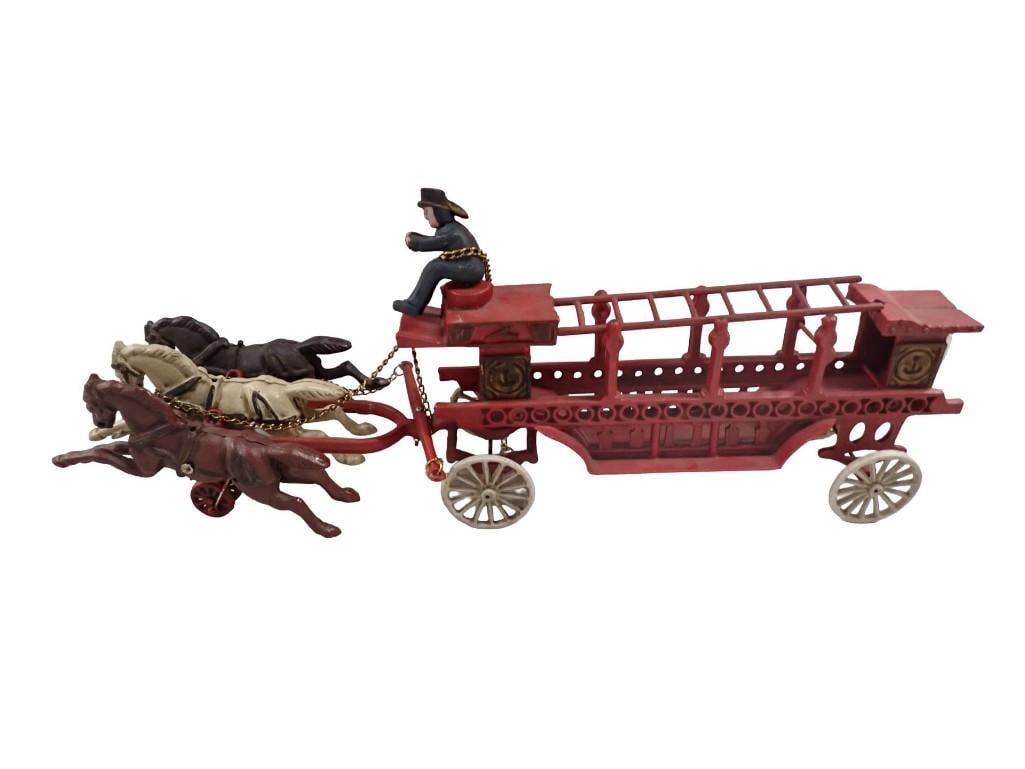 Cast Iron Toy Horse-drawn Hook and Ladder Fire Engine (1 of 11)