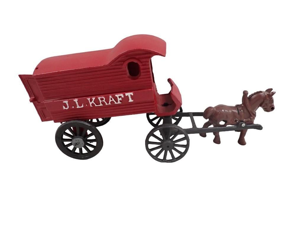 Cast Iron Toy J.L. Kraft Delivery Wagon with Brown Horse (1 of 12)