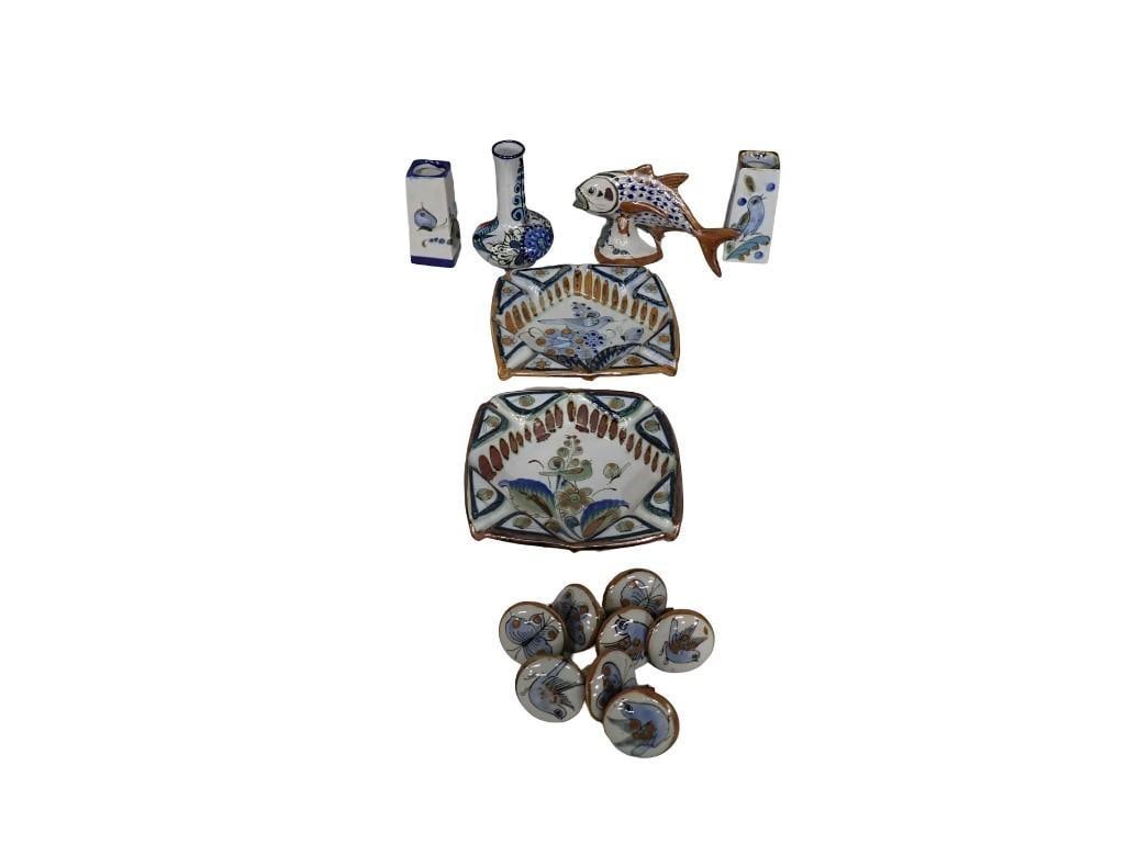Tonala / Ken Edwards Lot including Square Ashtrays, Drawer Pulls/knobs, Fish on Pedestal, Vases, (1 of 9)
