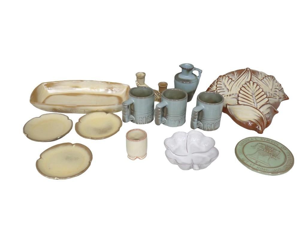 Vintage Frankoma Pottery Lot including Trays, Plates, Coffee Cups, Pitcher, Toothpick Holder, (1 of 17)