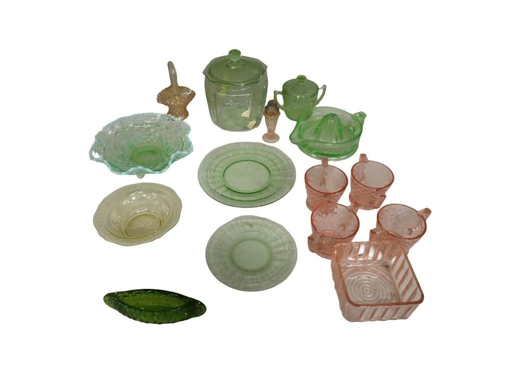 Depression Glass Lot including Green Glow Uranium and Pink Selenium that Glows Purple (1 of 8)