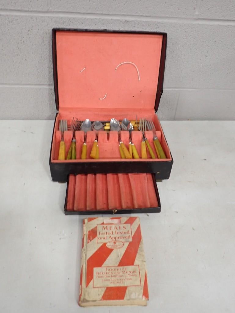 Vintage Flatware Set with Case and 1930 Good Housekeeping Cookbook (1 of 9)