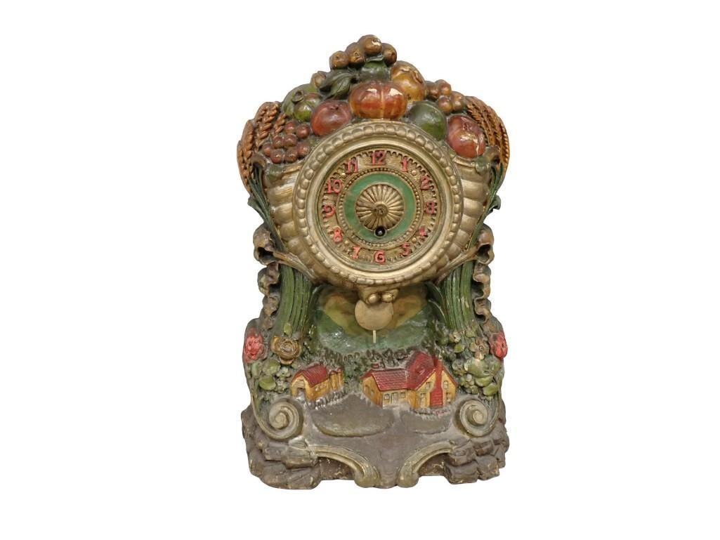French Majolica or faience mantel clock with Farm Scene Design "Harvest Time" (1 of 7)