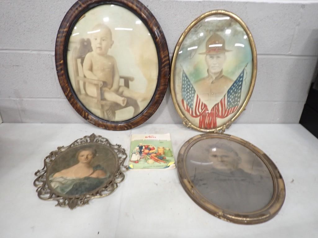 Antique Framed Oval Colored Photos / Prints including curved Glass and vintage Kerr Home Canning (1 of 9)