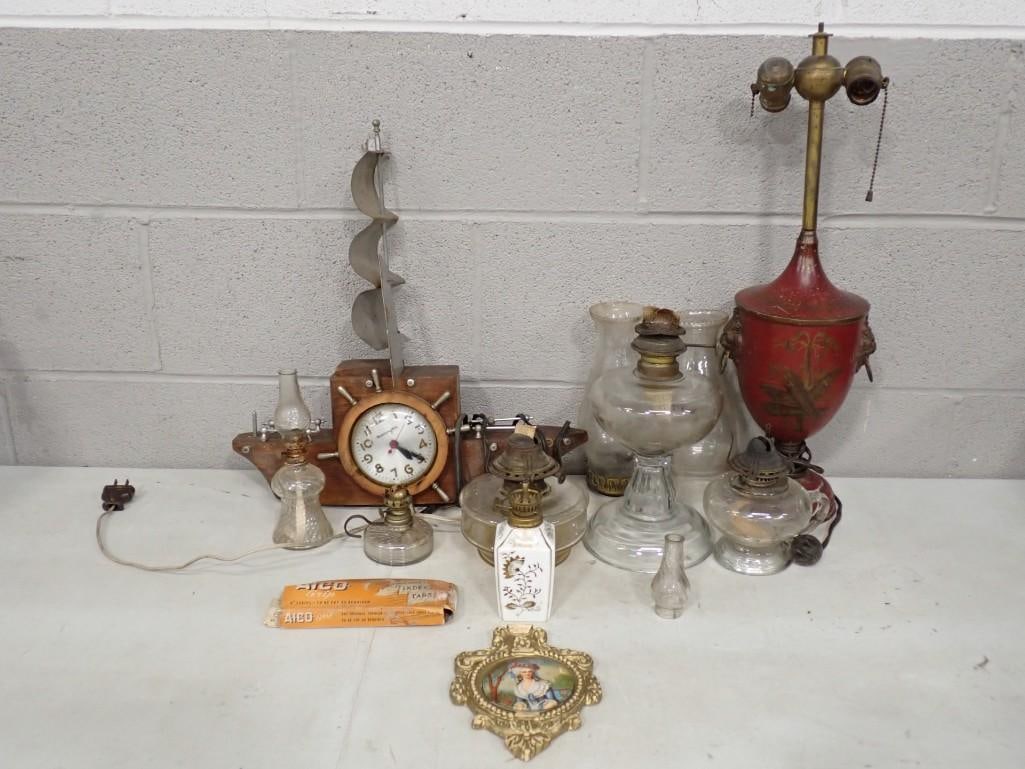 Vintage Mastercrafters Nautical Sailboat Clock, Oil Lamps, Antique, Vintage, etc.: Vintage Mastercrafters Nautical Yankee Clipper Sailboat Clock, Oil Lamps, Antique, Vintage, etc. All pictures are considered part of the description and should be examined carefully by bidders. Live A