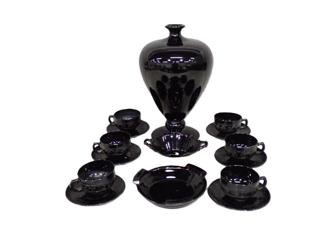 Lot of Black Milk Glass including Vase, Cups and Saucers, etc (1 of 10)