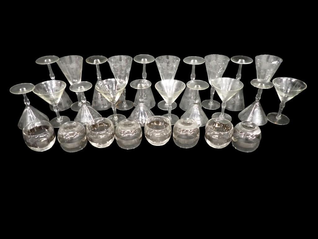 Glass Lot including Etched Glass, Scale of Justice Roly Poly Glass, etc. (1 of 8)