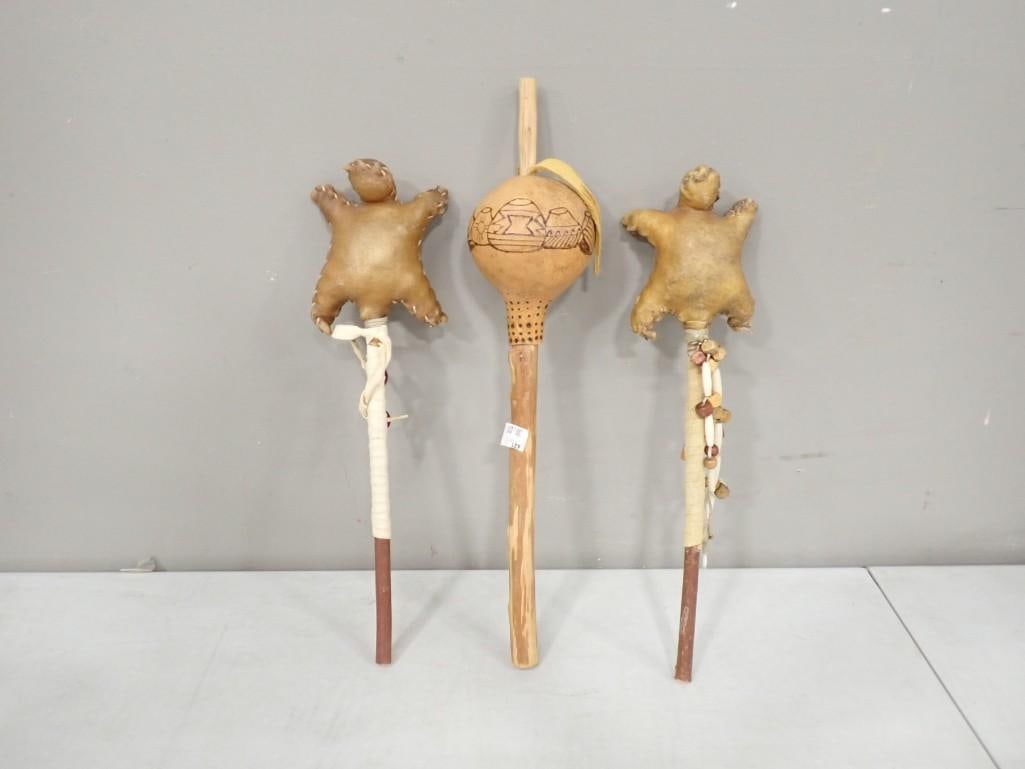 3 Native American Calabash Gourd Style Rattle Maracas (1 of 4)