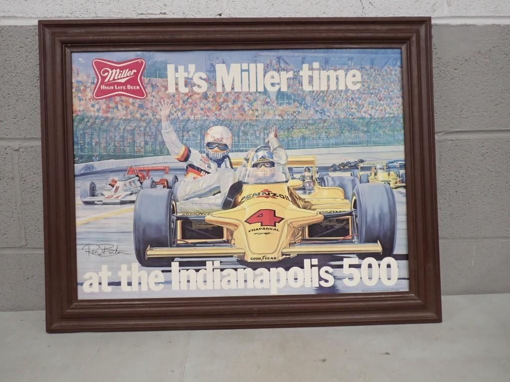 Miller High Life Framed Bar Wall Hanging Indianapolis 500 - Measures roughly 22x28" (1 of 4)