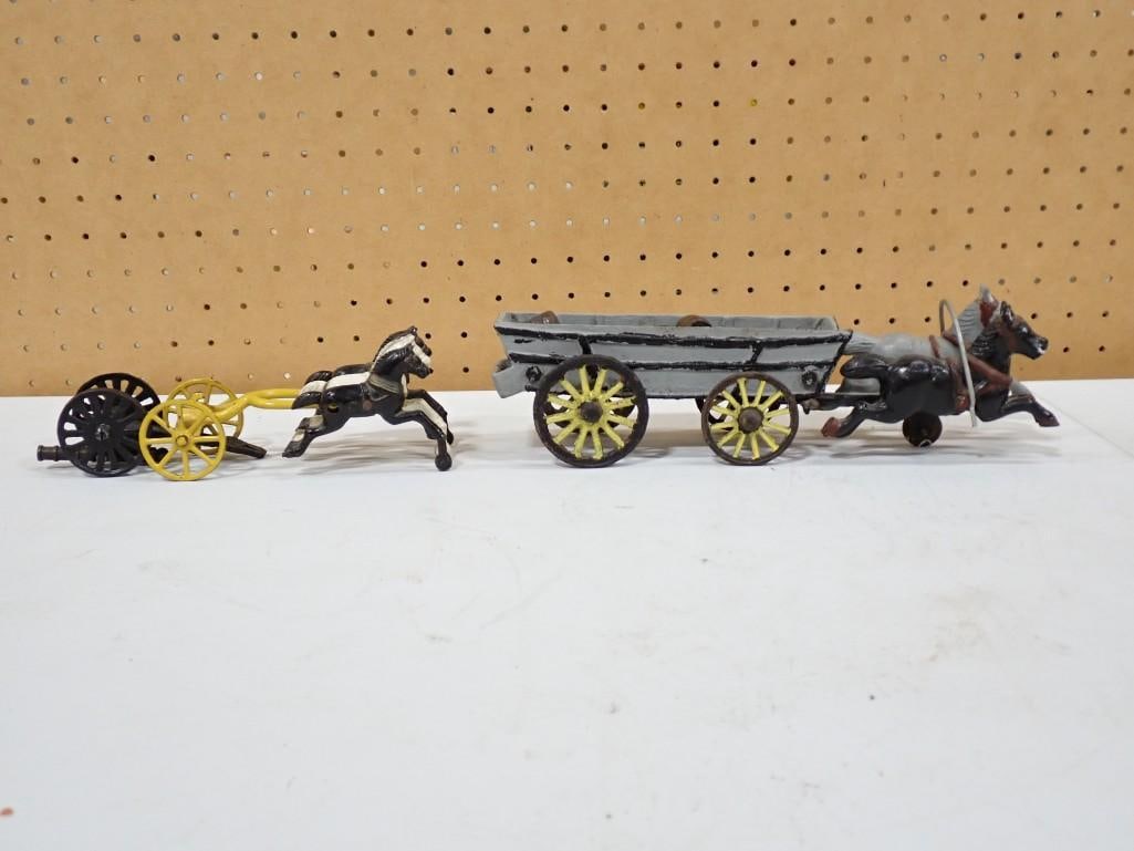 Vintage Cast Iron Horse Drawn Wagon with Horses, Barrels, etc. (1 of 6)