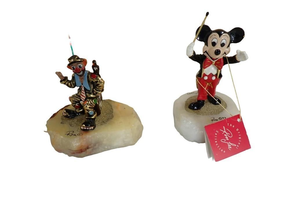 Ron Lee Signed Mickey Mouse and Clown Figurines with Stone Bases (1 of 18)