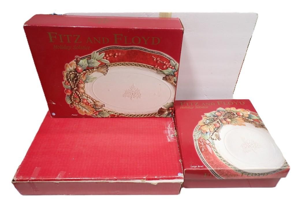 Fitz and Floyd Holiday Solstice Large Bowl and Two Platter Plates (1 of 10)