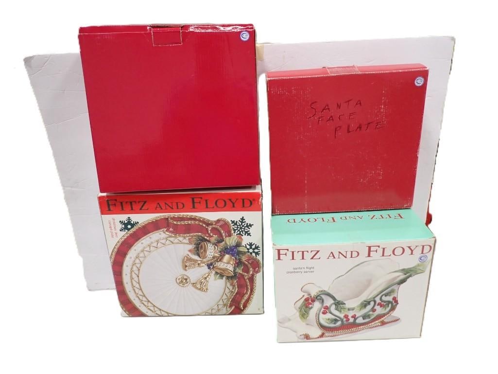 Fitz and Floyd Lot including Santa's Flight Cranberry Server, Christmas Deer Canape Plate, Santa: Fitz and Floyd Lot including Santa's Flight Cranberry Server, Christmas Deer Canape Plate, Santa Face Plate, Appletree Snowman Canape Plate All pictures are considered part of the description and 