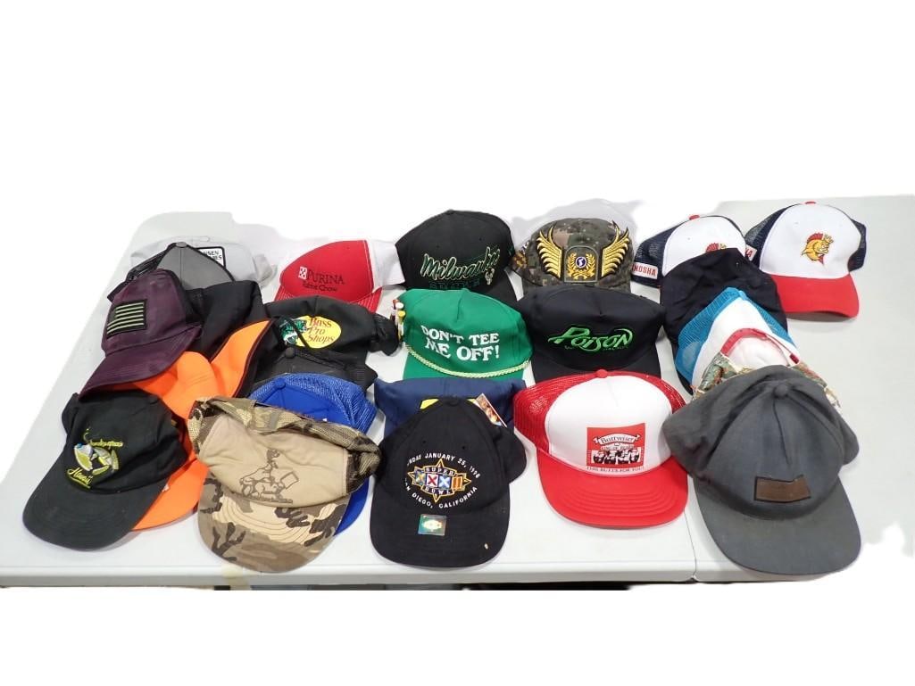 Trucker / Baseball Style Hats including Poison (the band), Purina Rabbit Chow, Buttwiser, Bass Pro (1 of 8)