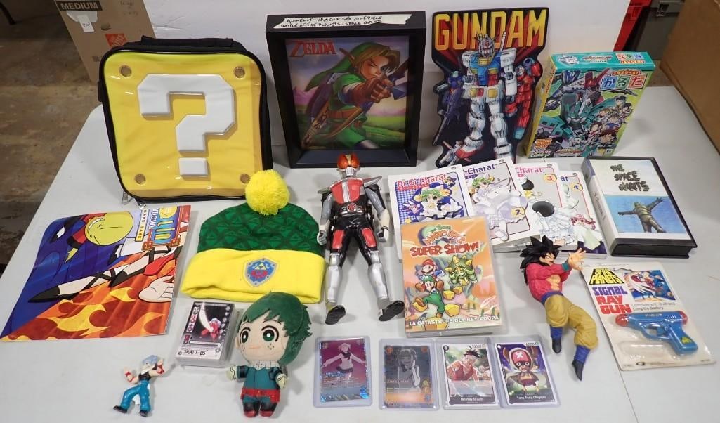 Video Game / Anime Toy Lot including Zelda, Super Mario Bros, Gundam, Space Giants, One Piece, (1 of 15)