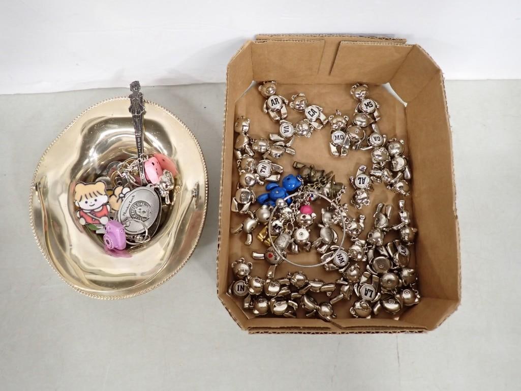 Lot of assorted Costume Jewelry Charms, etc. Including Bears, Key Chains, etc. (1 of 11)