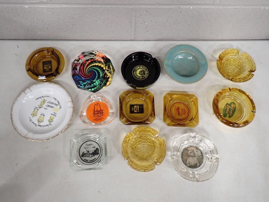 13 Vintage Ashtrays including Anchor Hocking, Arby's Beef, Best Western, Silver Lake, Moonlight Toba (1 of 8)