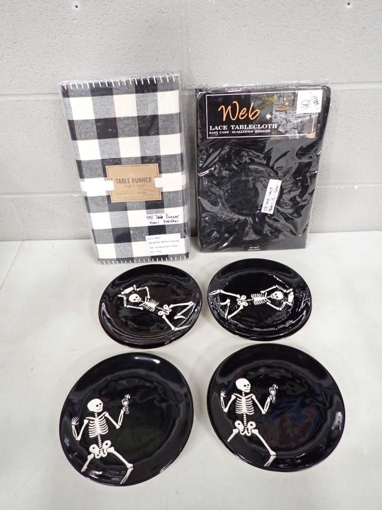 Halloween / Fall Lot including Web Lace Tablecloth, Buffalo Chick Table runner, Pottery Barn Party (1 of 6)