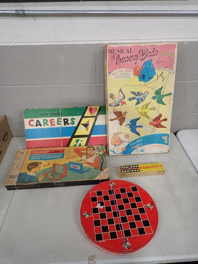 Game Lot including Chinese Checkers, 1967 Milton Bradley Battleship, Parker Bros Careers 1955, (1 of 8)