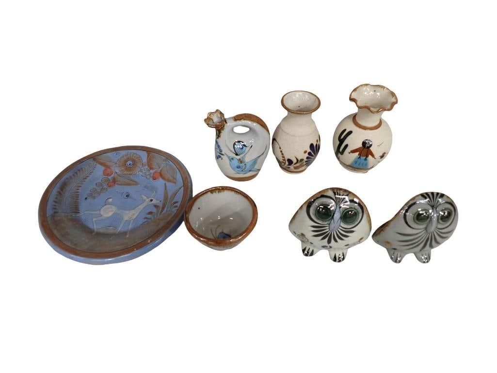Mexican Pottery Lot including Tonala Charger Plate or Wall Decor, Sandstone Vases, Ken Edwards: Mexican Pottery Lot including Tonala Charger Plate or Wall Decor, Sandstone Vases, Ken Edwards Pieces, Owls, etc. All pictures are considered part of the description and should be examined carefully b