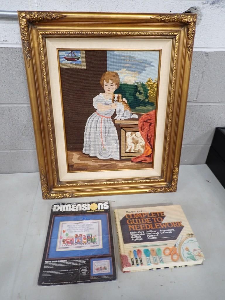 Needlepoint Lot including Framed Picture, Dimensions Kit, Complete Guide to Needlework Book (1 of 11)