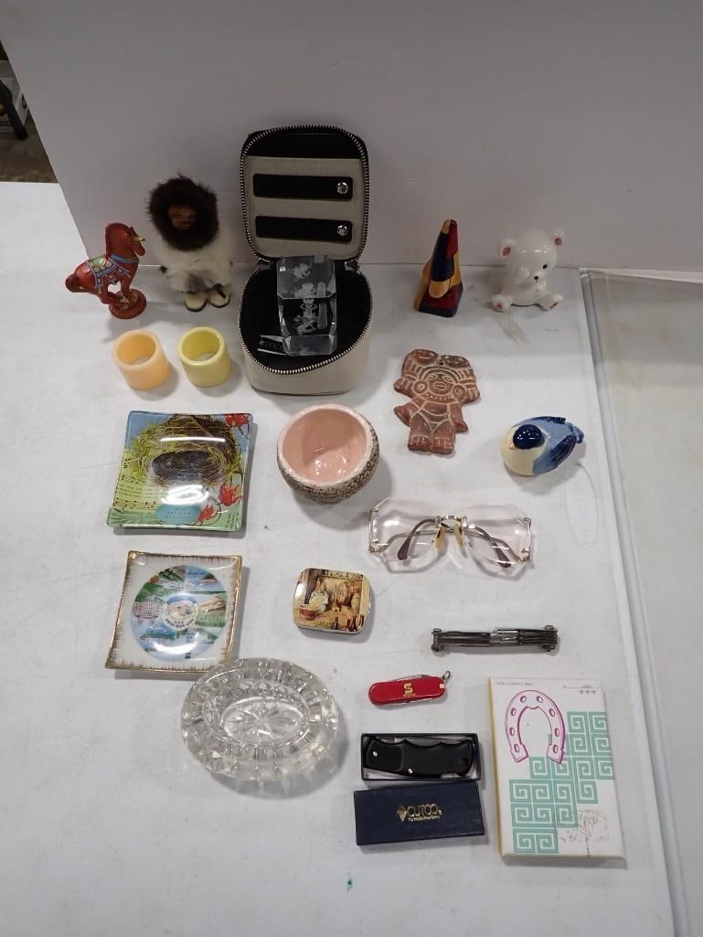 Collectibles Lot including Ashtrays, Pocket Knives, Figurines, Eyeglasses, etc (1 of 12)