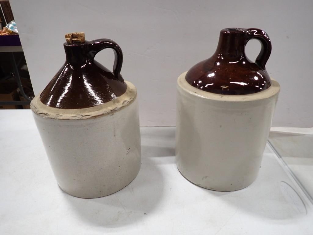 Set of 2 Two Tone Stoneware Moonshine or Whiskey Jugs (1 of 7)