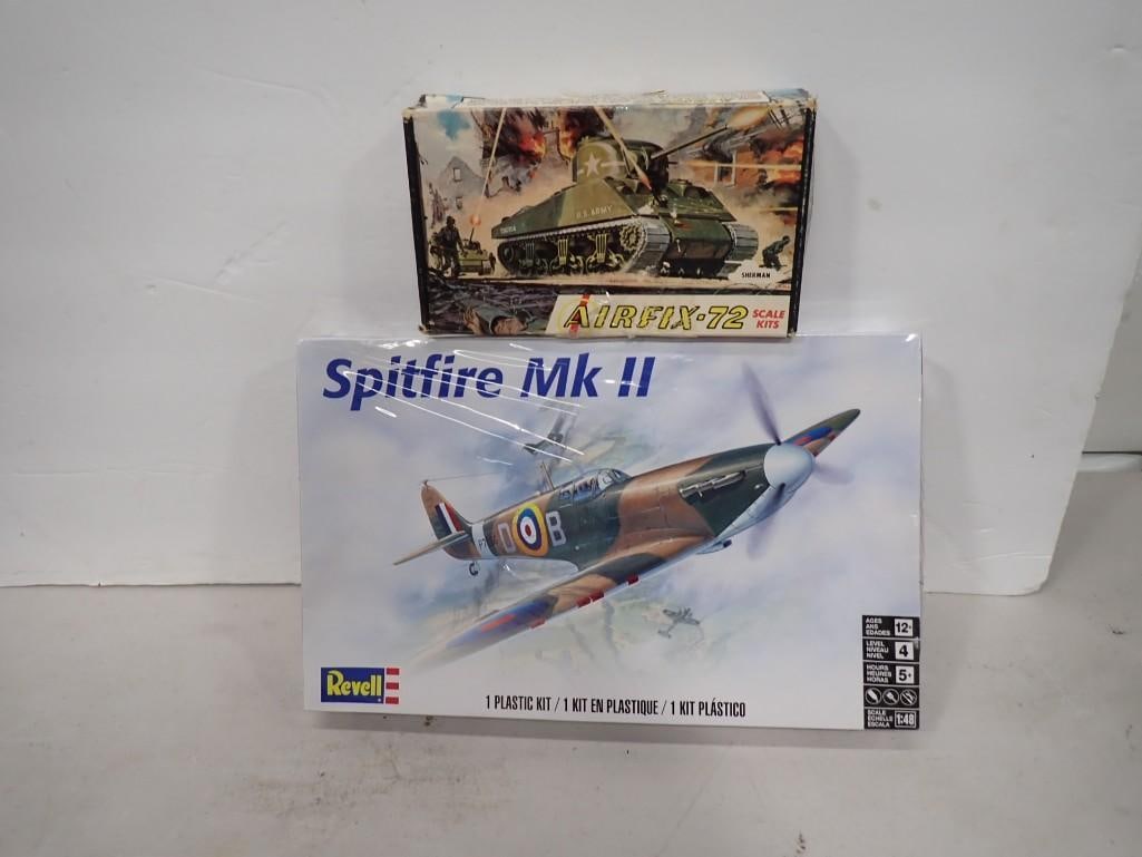 Two Model Kits - Sherman Airfix-72 Tank and Revell Spitfire Mk II Airplane (1 of 11)