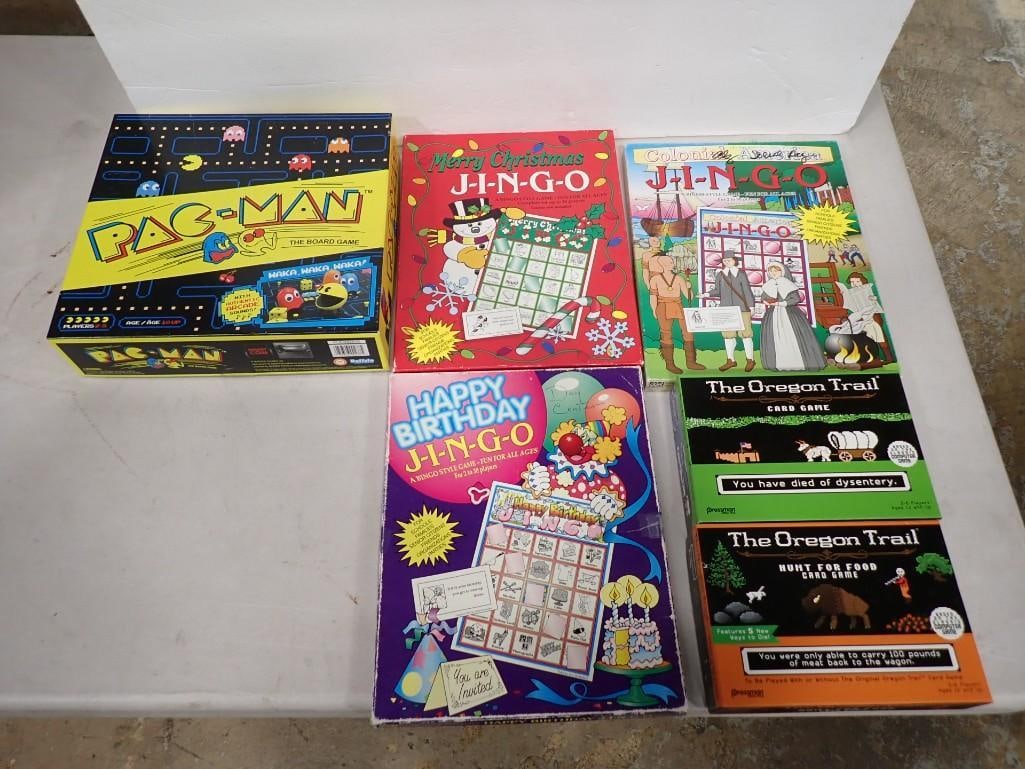 Game Lot including Pac-Man Board Game, Oregon Trail Card Games, Happy Birthday J-I-N-G-O Games (1 of 5)