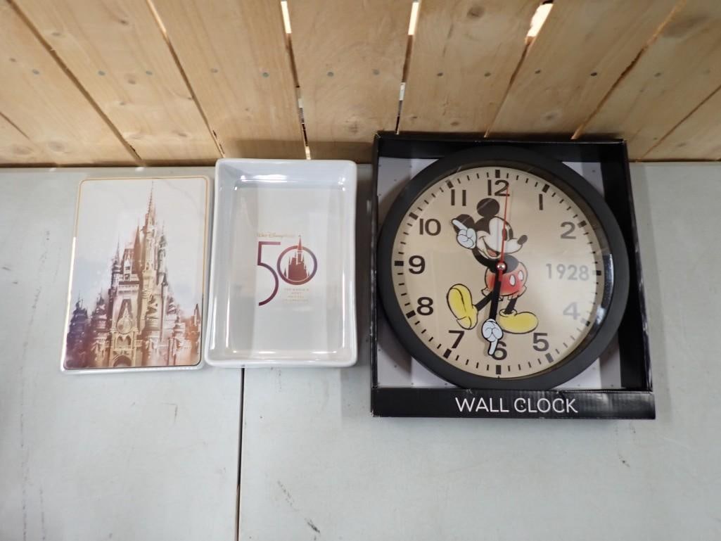 Walt Disney Lot including Wall Clock, Walt Disney World 50th Anniversary Casserole Tray with Lid (1 of 11)