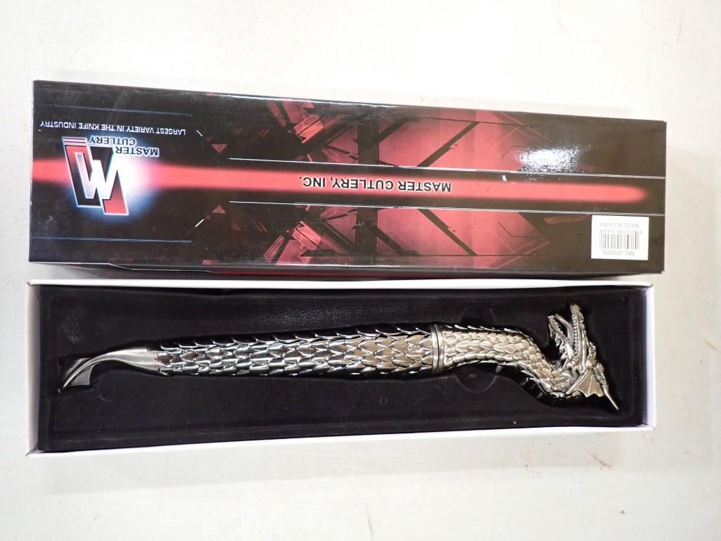 Master Cutlery Dragon Knife or Dagger with Sheath and Case: Master Cutlery Dragon Knife or Dagger with Sheath and Case All pictures are considered part of the description and should be examined carefully by bidders. Live Auctioneers is now offering Live Shippi