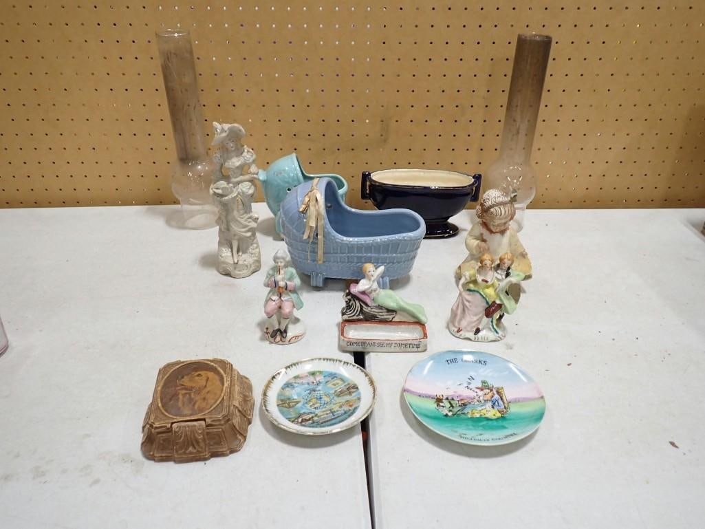Misc. Lot including Vintage, Oil Lamp Chimneys, Porcelain, Plates, Figurines, Mermaid, etc. (1 of 10)