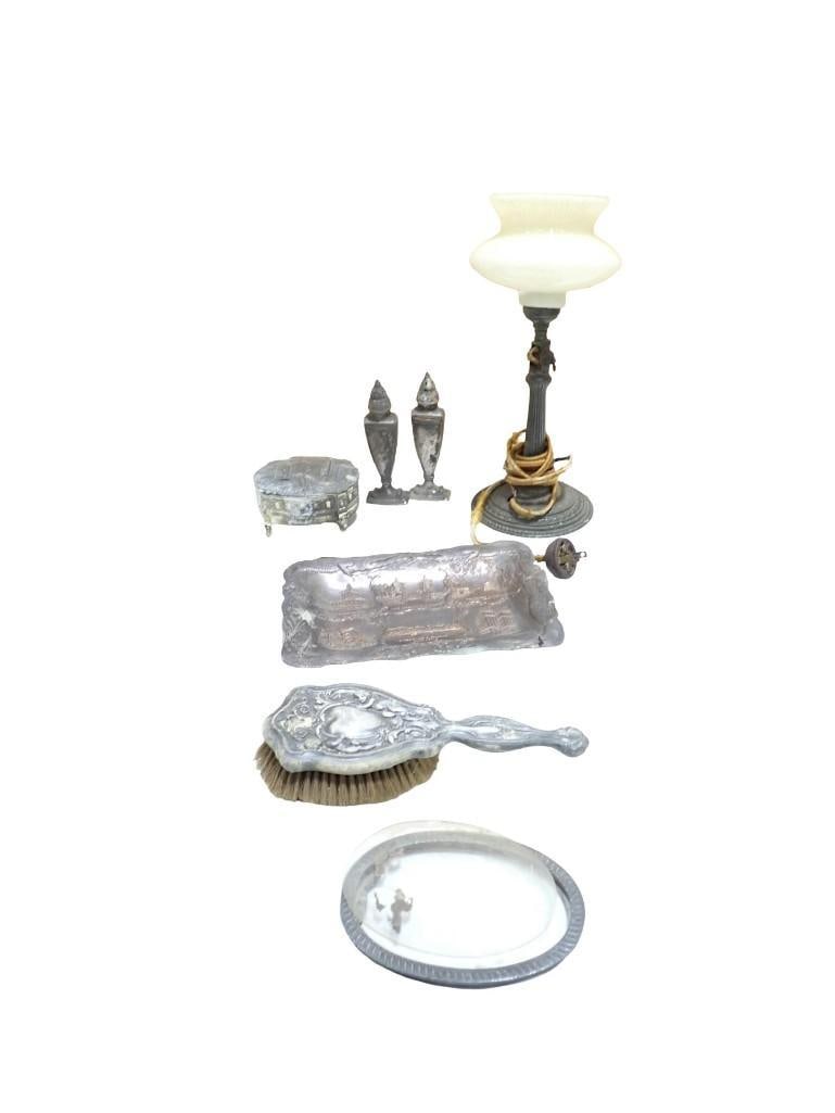 Vintage or Antique Lot including Lamp, Vanity Brush, Salt and Pepper, Trinket Box, etc (1 of 8)