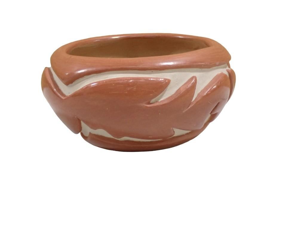 Signed Santa Clara Pottery Redware Bowl (1 of 7)