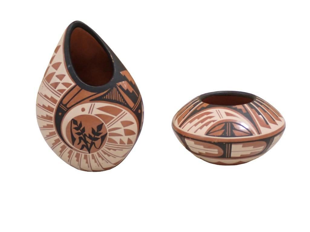 2 Signed Jemez Polychrome Pottery Vases including Geraldine Sandia and Natalie Sandia (1 of 8)