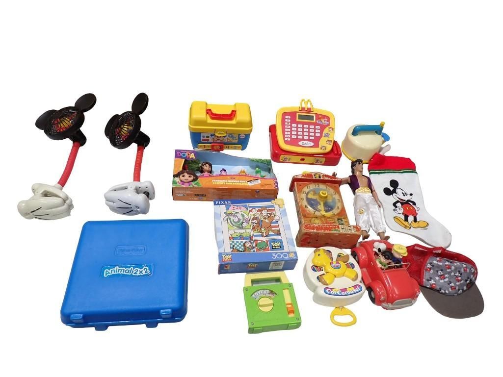 Toys Etc Lot incl Mickey Mouse Christmas Stocking, Toy McDonald's Cash Register, Fisher Price, (1 of 12)